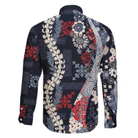 Hawaii Puakenikeni and Maile Lei Family Matching Summer Maxi Dress and Hawaiian Shirt Navy Blue Japanese Wave Style LT9 - Polynesian Pride
