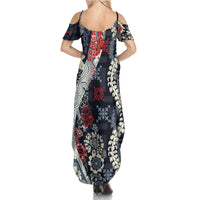 Hawaii Puakenikeni and Maile Lei Family Matching Summer Maxi Dress and Hawaiian Shirt Navy Blue Japanese Wave Style LT9 - Polynesian Pride