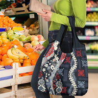 Hawaii Puakenikeni and Maile Lei Grocery Bag Navy Blue Japanese Wave Style - Polynesian Pride