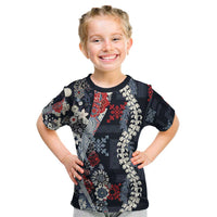 Hawaii Puakenikeni and Maile Lei Kid T Shirt Navy Blue Japanese Wave Style - Polynesian Pride