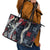 Hawaii Puakenikeni and Maile Lei Leather Tote Bag Navy Blue Japanese Wave Style - Polynesian Pride