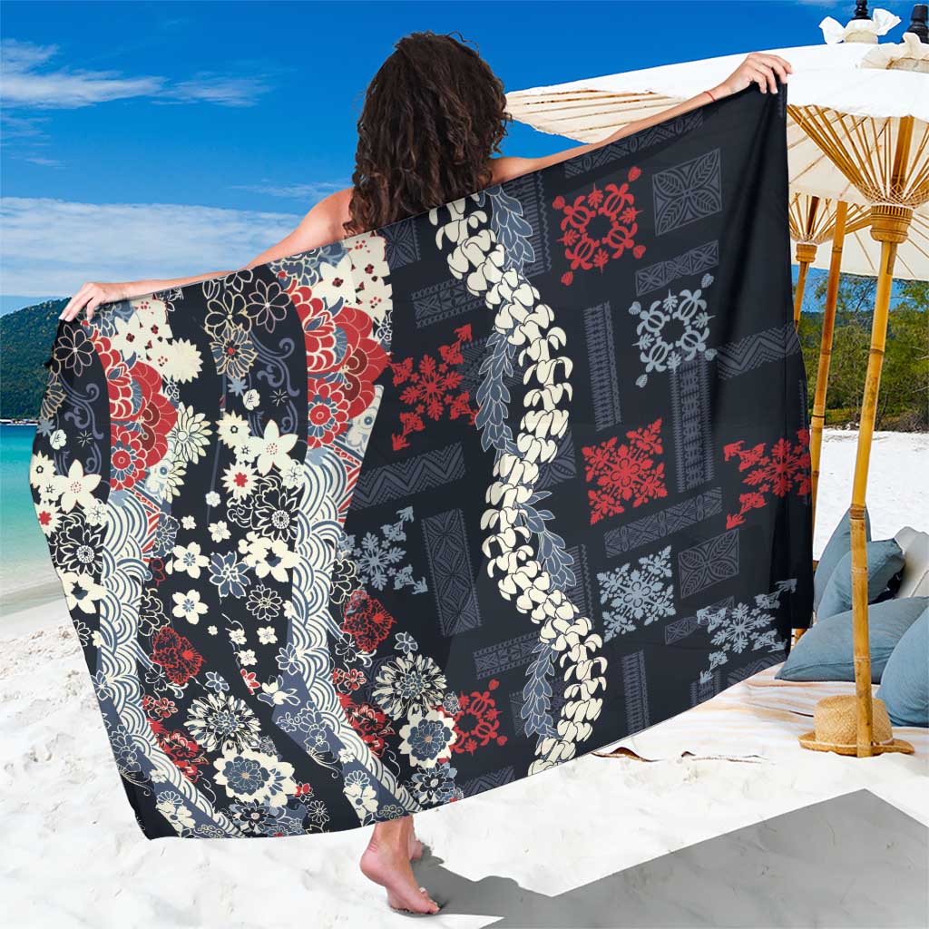 Hawaii Puakenikeni and Maile Lei Sarong Navy Blue Japanese Wave Style LT9 One Size 44 x 66 inches Navy Blue - Polynesian Pride