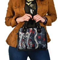 Hawaii Puakenikeni and Maile Lei Shoulder Handbag Navy Blue Japanese Wave Style - Polynesian Pride