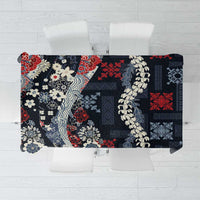 Hawaii Puakenikeni and Maile Lei Tablecloth Navy Blue Japanese Wave Style - Polynesian Pride