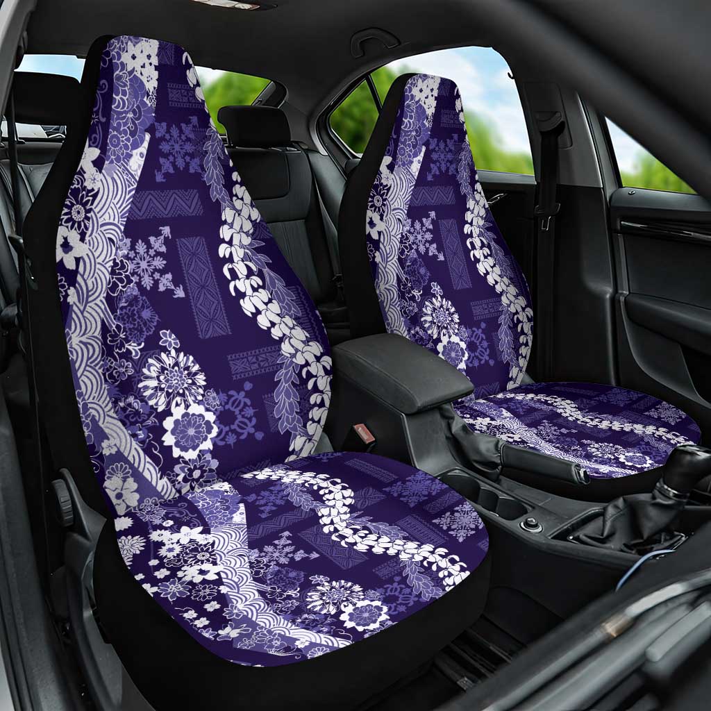 Hawaii Puakenikeni and Maile Lei Car Seat Cover Purple Japanese Wave Style - Polynesian Pride