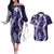 Hawaii Puakenikeni and Maile Lei Couples Matching Off The Shoulder Long Sleeve Dress and Hawaiian Shirt Purple Japanese Wave Style - Polynesian Pride