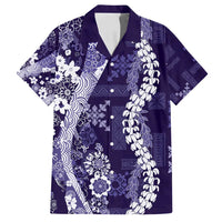 Hawaii Puakenikeni and Maile Lei Family Matching Long Sleeve Bodycon Dress and Hawaiian Shirt Purple Japanese Wave Style LT9 Dad's Shirt - Short Sleeve Purple - Polynesian Pride