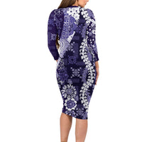 Hawaii Puakenikeni and Maile Lei Family Matching Long Sleeve Bodycon Dress and Hawaiian Shirt Purple Japanese Wave Style LT9 - Polynesian Pride
