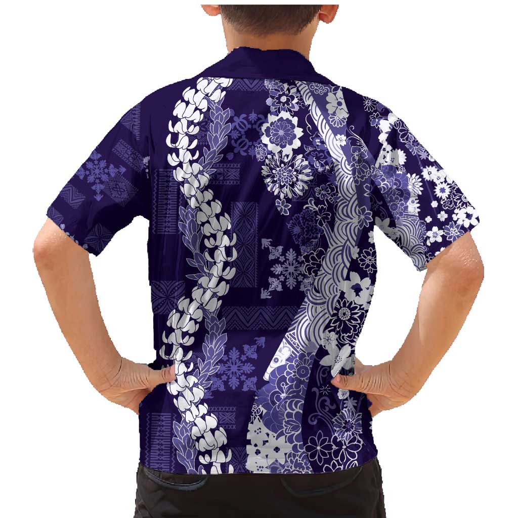 Hawaii Puakenikeni and Maile Lei Family Matching Mermaid Dress and Hawaiian Shirt Purple Japanese Wave Style LT9 - Polynesian Pride