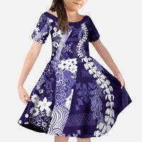 Hawaii Puakenikeni and Maile Lei Family Matching Mermaid Dress and Hawaiian Shirt Purple Japanese Wave Style LT9 Daughter's Dress Purple - Polynesian Pride