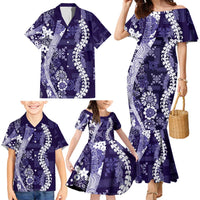 Hawaii Puakenikeni and Maile Lei Family Matching Mermaid Dress and Hawaiian Shirt Purple Japanese Wave Style LT9 - Polynesian Pride