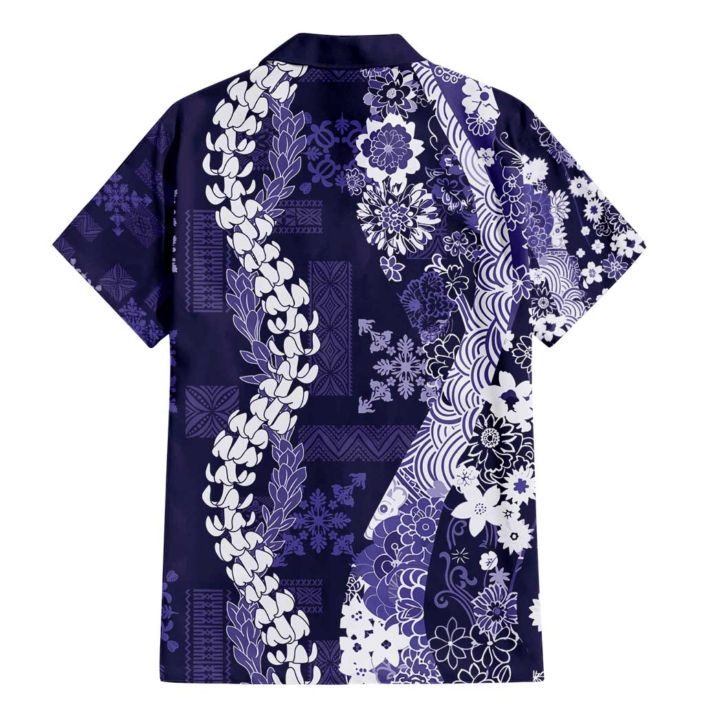Hawaii Puakenikeni and Maile Lei Family Matching Mermaid Dress and Hawaiian Shirt Purple Japanese Wave Style LT9 - Polynesian Pride
