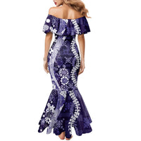Hawaii Puakenikeni and Maile Lei Family Matching Mermaid Dress and Hawaiian Shirt Purple Japanese Wave Style LT9 - Polynesian Pride