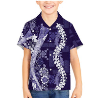 Hawaii Puakenikeni and Maile Lei Family Matching Mermaid Dress and Hawaiian Shirt Purple Japanese Wave Style LT9 Son's Shirt Purple - Polynesian Pride
