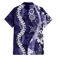 Hawaii Puakenikeni and Maile Lei Family Matching Off The Shoulder Long Sleeve Dress and Hawaiian Shirt Purple Japanese Wave Style LT9 - Polynesian Pride