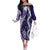 Hawaii Puakenikeni and Maile Lei Family Matching Off The Shoulder Long Sleeve Dress and Hawaiian Shirt Purple Japanese Wave Style - Polynesian Pride