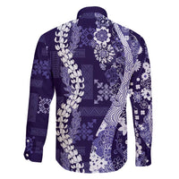 Hawaii Puakenikeni and Maile Lei Family Matching Off Shoulder Maxi Dress and Hawaiian Shirt Purple Japanese Wave Style LT9 - Polynesian Pride