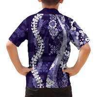Hawaii Puakenikeni and Maile Lei Family Matching Off Shoulder Short Dress and Hawaiian Shirt Purple Japanese Wave Style LT9 - Polynesian Pride