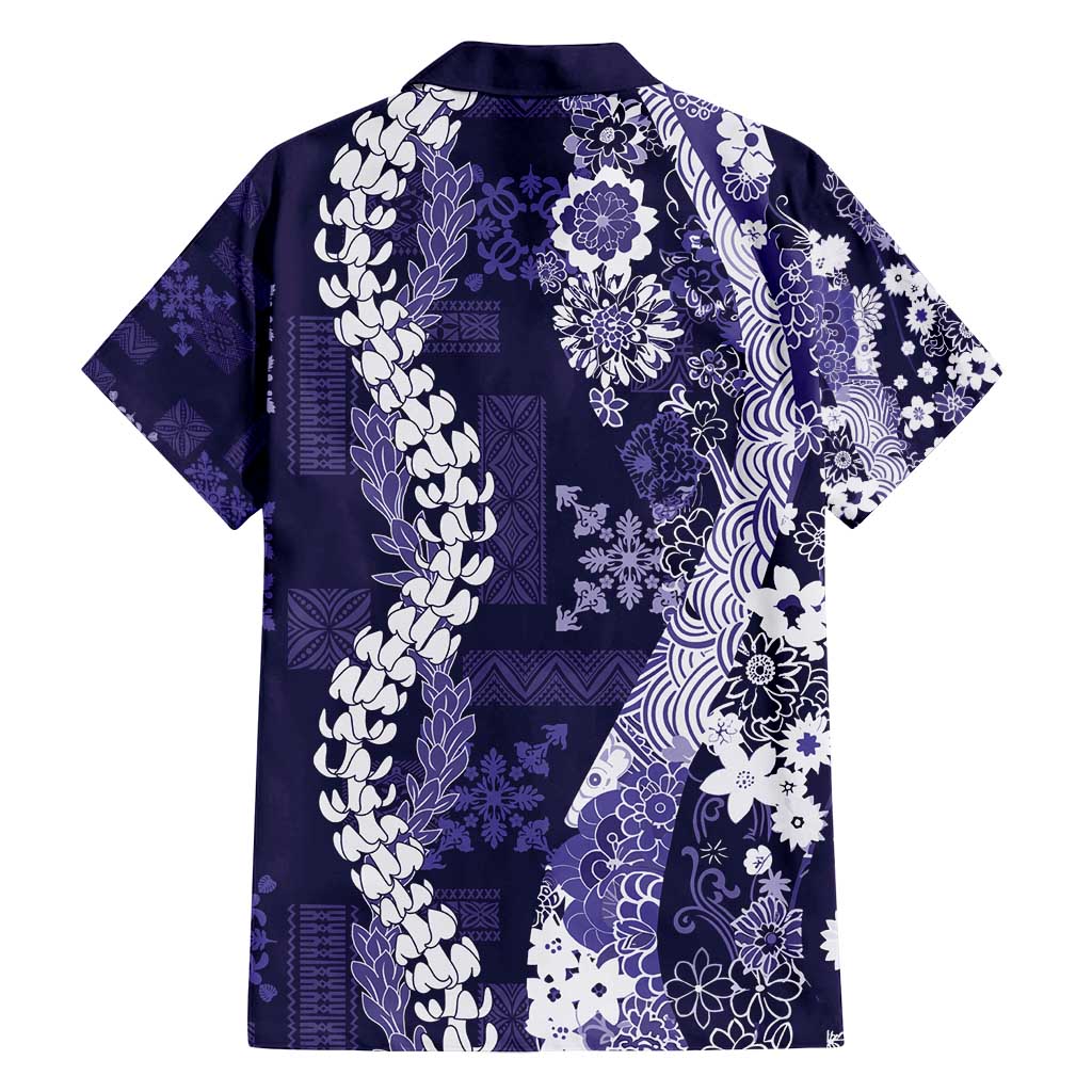 Hawaii Puakenikeni and Maile Lei Family Matching Puletasi and Hawaiian Shirt Purple Japanese Wave Style LT9 - Polynesian Pride