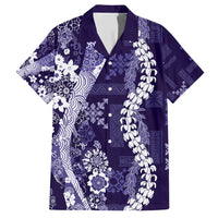 Hawaii Puakenikeni and Maile Lei Family Matching Short Sleeve Bodycon Dress and Hawaiian Shirt Purple Japanese Wave Style LT9 Dad's Shirt - Short Sleeve Purple - Polynesian Pride