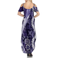 Hawaii Puakenikeni and Maile Lei Family Matching Summer Maxi Dress and Hawaiian Shirt Purple Japanese Wave Style LT9 - Polynesian Pride