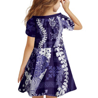 Hawaii Puakenikeni and Maile Lei Kid Short Sleeve Dress Purple Japanese Wave Style - Polynesian Pride