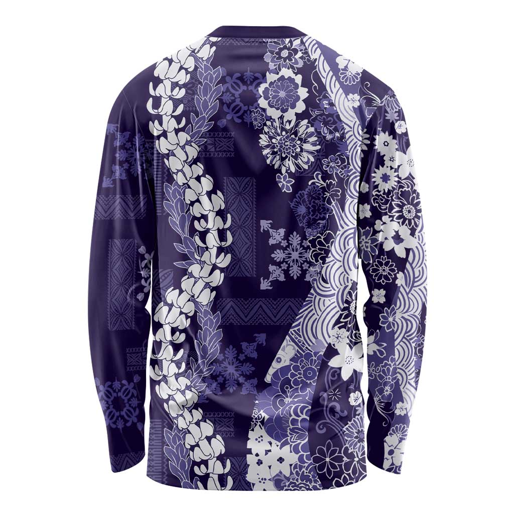 Hawaii Puakenikeni and Maile Lei Long Sleeve Shirt Purple Japanese Wave Style LT9 - Polynesian Pride