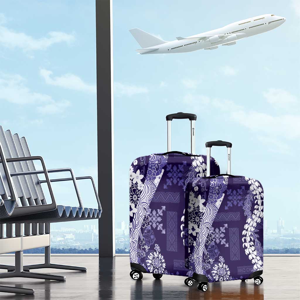 Hawaii Puakenikeni and Maile Lei Luggage Cover Purple Japanese Wave Style - Polynesian Pride