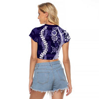 Hawaii Puakenikeni and Maile Lei Raglan Cropped T Shirt Purple Japanese Wave Style - Polynesian Pride