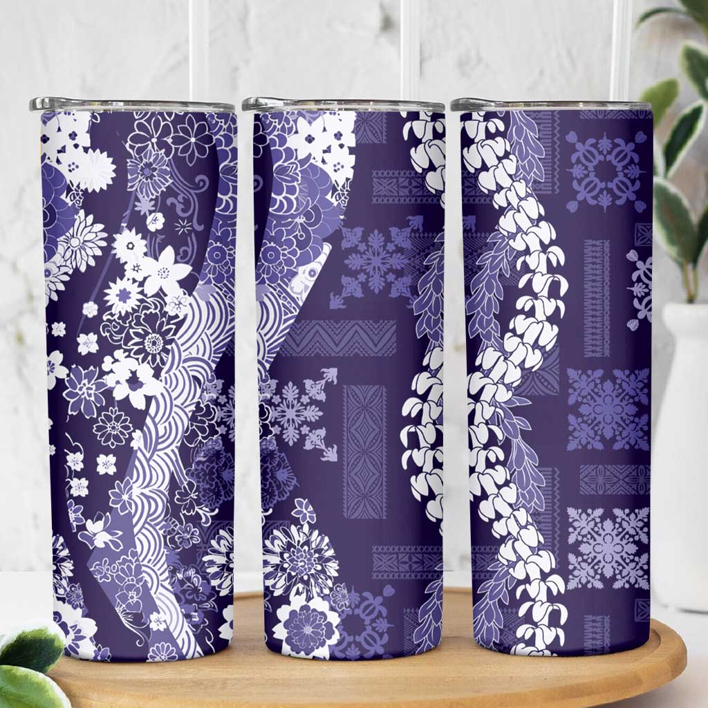 Hawaii Puakenikeni and Maile Lei Skinny Tumbler Purple Japanese Wave Style LT9 - Polynesian Pride