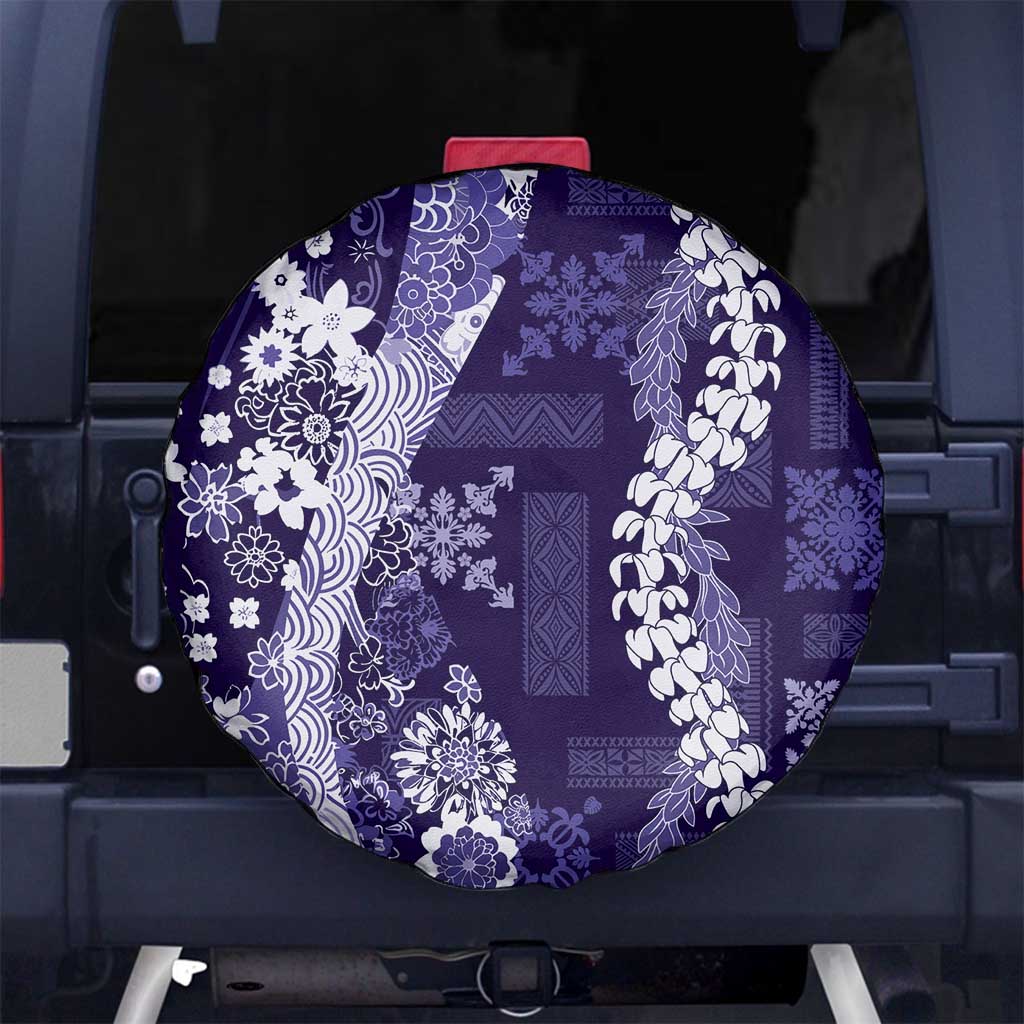 Hawaii Puakenikeni and Maile Lei Spare Tire Cover Purple Japanese Wave Style - Polynesian Pride