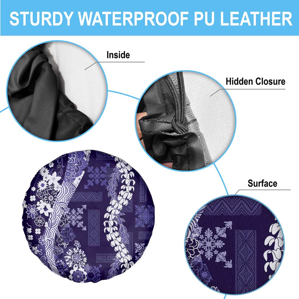 Hawaii Puakenikeni and Maile Lei Spare Tire Cover Purple Japanese Wave Style - Polynesian Pride