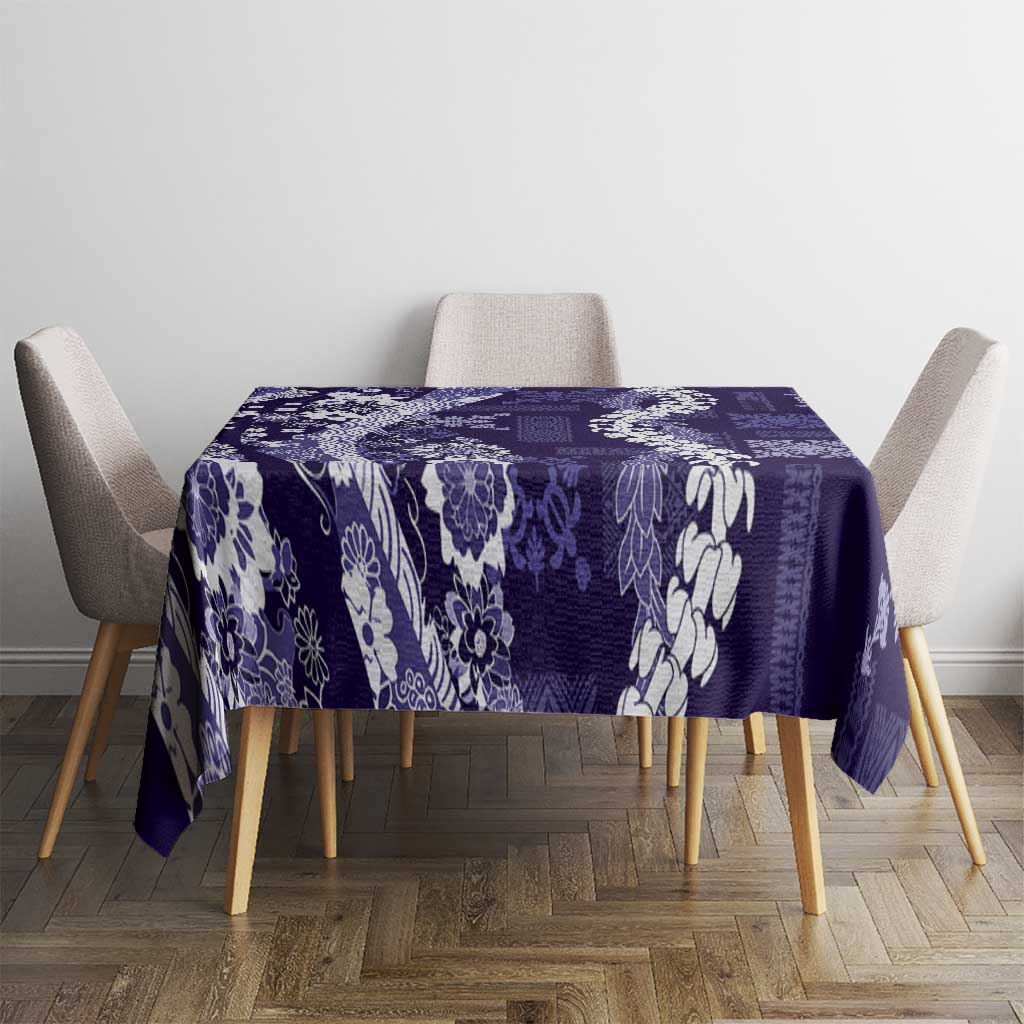 Hawaii Puakenikeni and Maile Lei Tablecloth Purple Japanese Wave Style LT9 - Polynesian Pride