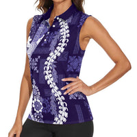 Hawaii Puakenikeni and Maile Lei Women Sleeveless Polo Shirt Purple Japanese Wave Style LT9 - Polynesian Pride