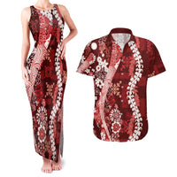 Hawaii Puakenikeni and Maile Lei Couples Matching Tank Maxi Dress and Hawaiian Shirt Red Japanese Wave Style LT9 Red - Polynesian Pride