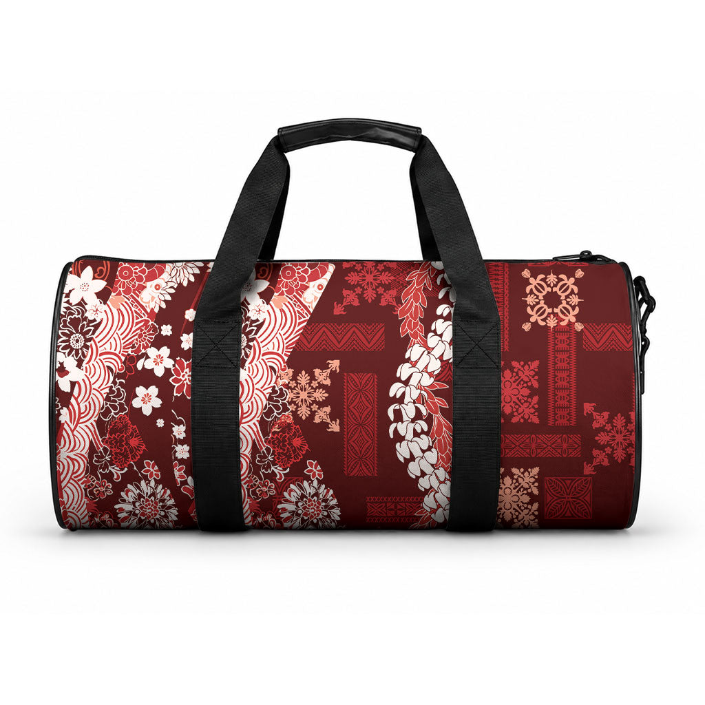 Hawaii Puakenikeni and Maile Lei Duffle Bag Red Japanese Wave Style LT9 One size Red - Polynesian Pride