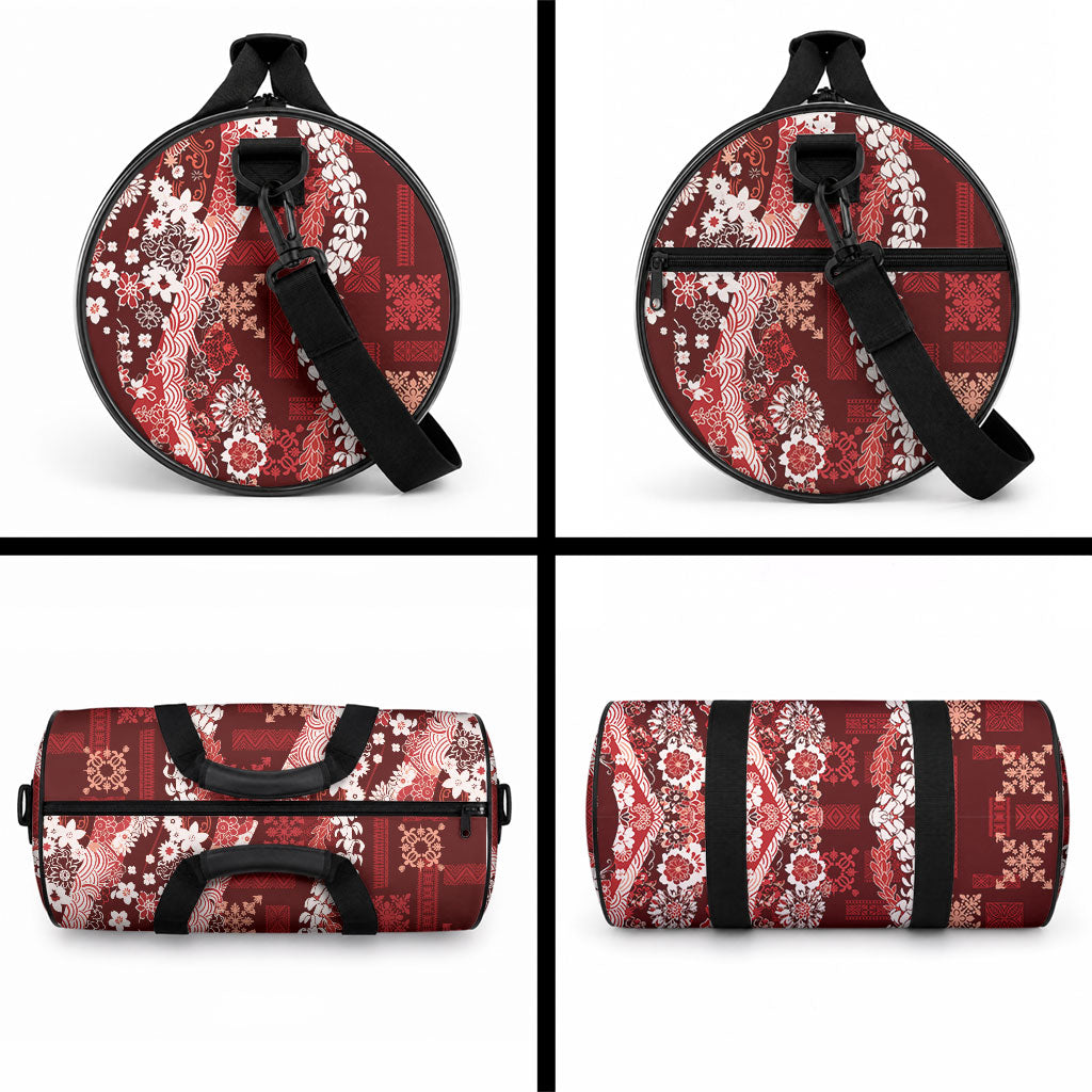 Hawaii Puakenikeni and Maile Lei Duffle Bag Red Japanese Wave Style LT9 - Polynesian Pride
