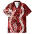 Hawaii Puakenikeni and Maile Lei Family Matching Long Sleeve Bodycon Dress and Hawaiian Shirt Red Japanese Wave Style - Polynesian Pride