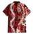 Hawaii Puakenikeni and Maile Lei Family Matching Long Sleeve Bodycon Dress and Hawaiian Shirt Red Japanese Wave Style - Polynesian Pride