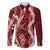 Hawaii Puakenikeni and Maile Lei Family Matching Long Sleeve Bodycon Dress and Hawaiian Shirt Red Japanese Wave Style - Polynesian Pride
