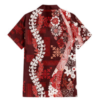 Hawaii Puakenikeni and Maile Lei Family Matching Mermaid Dress and Hawaiian Shirt Red Japanese Wave Style LT9 - Polynesian Pride