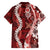 Hawaii Puakenikeni and Maile Lei Family Matching Off The Shoulder Long Sleeve Dress and Hawaiian Shirt Red Japanese Wave Style - Polynesian Pride