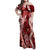 Hawaii Puakenikeni and Maile Lei Family Matching Off Shoulder Maxi Dress and Hawaiian Shirt Red Japanese Wave Style - Polynesian Pride