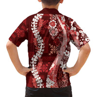 Hawaii Puakenikeni and Maile Lei Family Matching Puletasi and Hawaiian Shirt Red Japanese Wave Style LT9 - Polynesian Pride