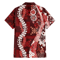 Hawaii Puakenikeni and Maile Lei Family Matching Summer Maxi Dress and Hawaiian Shirt Red Japanese Wave Style LT9 - Polynesian Pride