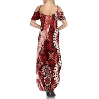 Hawaii Puakenikeni and Maile Lei Family Matching Summer Maxi Dress and Hawaiian Shirt Red Japanese Wave Style LT9 - Polynesian Pride
