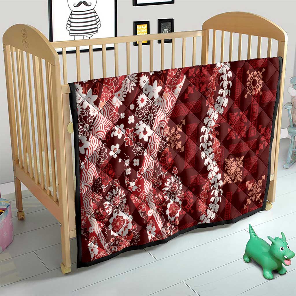 Hawaii Puakenikeni and Maile Lei Quilt Red Japanese Wave Style - Polynesian Pride