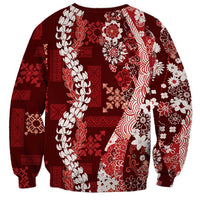 Hawaii Puakenikeni and Maile Lei Sweatshirt Red Japanese Wave Style - Polynesian Pride