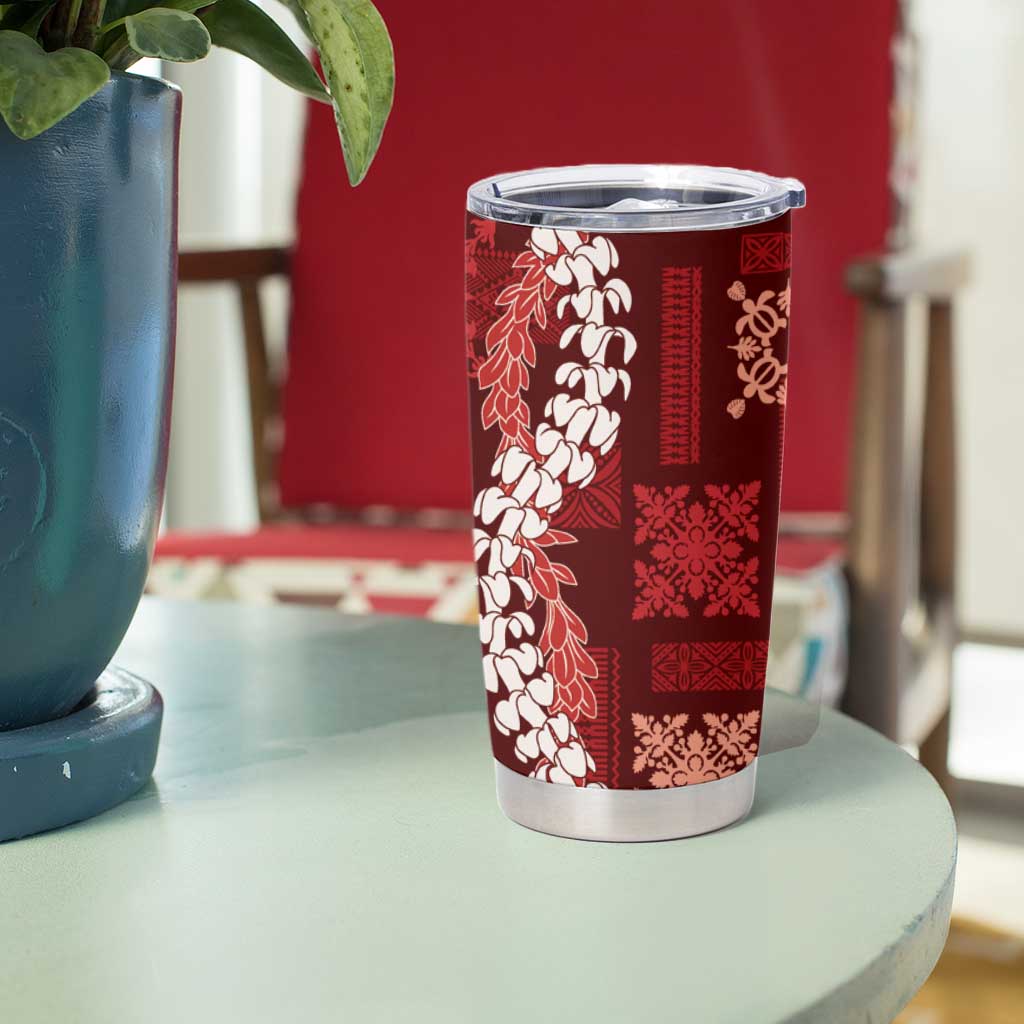 Hawaii Puakenikeni and Maile Lei Tumbler Cup Red Japanese Wave Style - Polynesian Pride