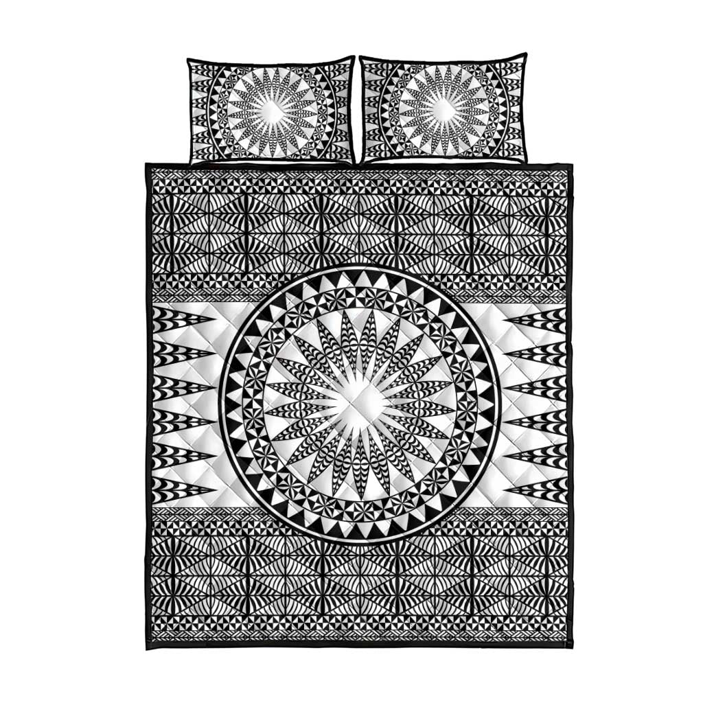 All White Tonga Malo e lelei Quilt Bed Set Vintage Ngatu Tribal Pattern - Polynesian Pride